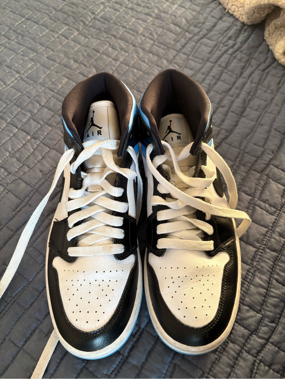 Jordan High-Top Sneakers in White, Black & Light Blue